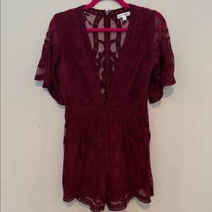 Wild Honey Burgundy Lace Romper